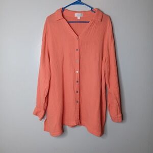 Belle Beach by Kim Gravel Tunic Shirt XL Coral Gauze Cruise Resort Beach Flowy